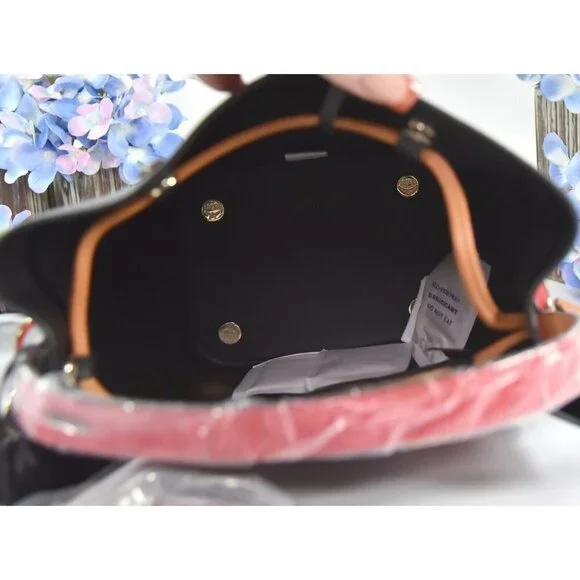 MCM Red Black Goatskin Mini Upcycling Project Flower Milano Drawstring Bag NWT